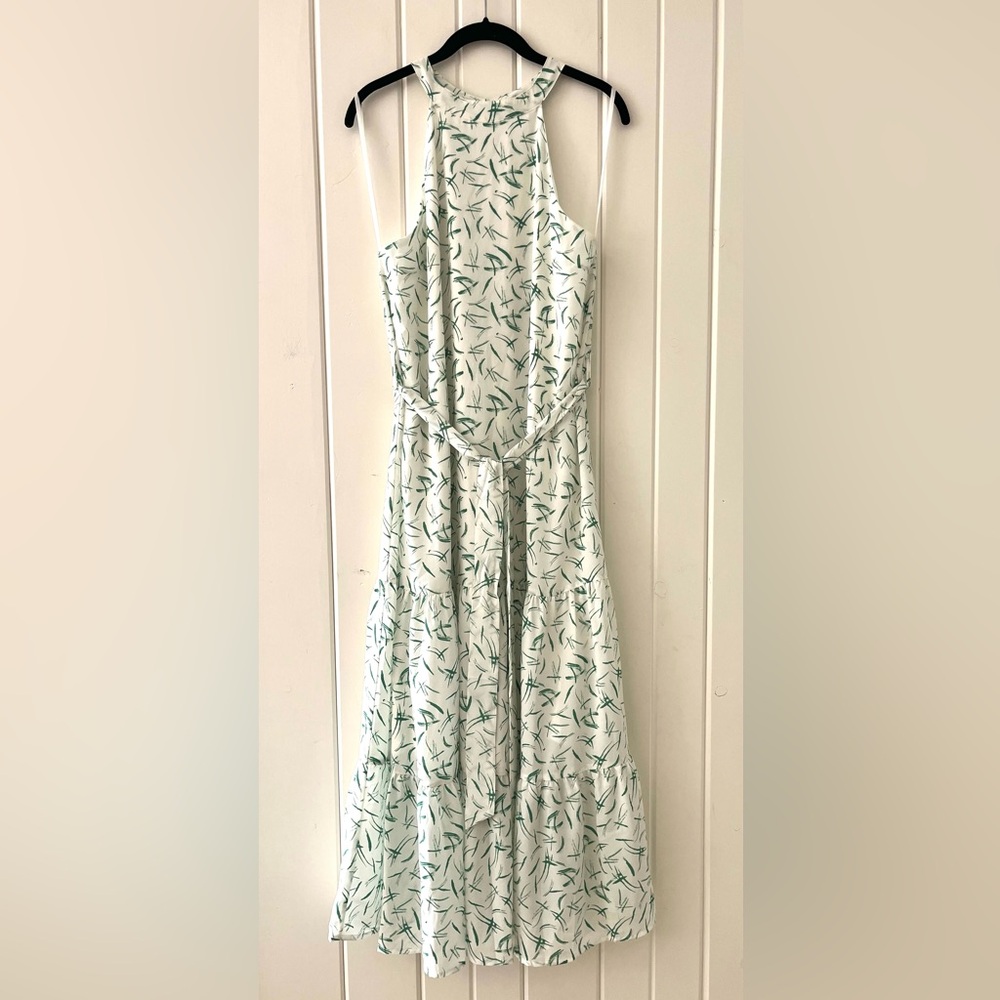 She + Sky White Dress with Green Accents, Sz L (P2P 19.5”)